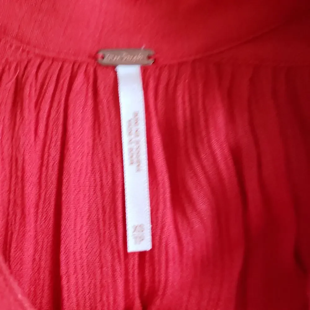 Free People Boyfriend Button Down Gauzy Shirt Red Oversized Rayon Women XS - Picture 9 of 10